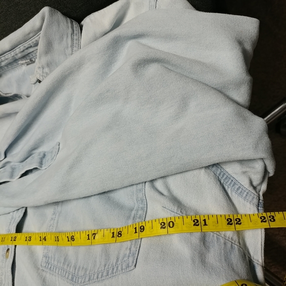 Distressed Jean Long Sleeve Shirt Women's Large Denim Worn w/Holes 100% Cotton - Picture 8 of 16